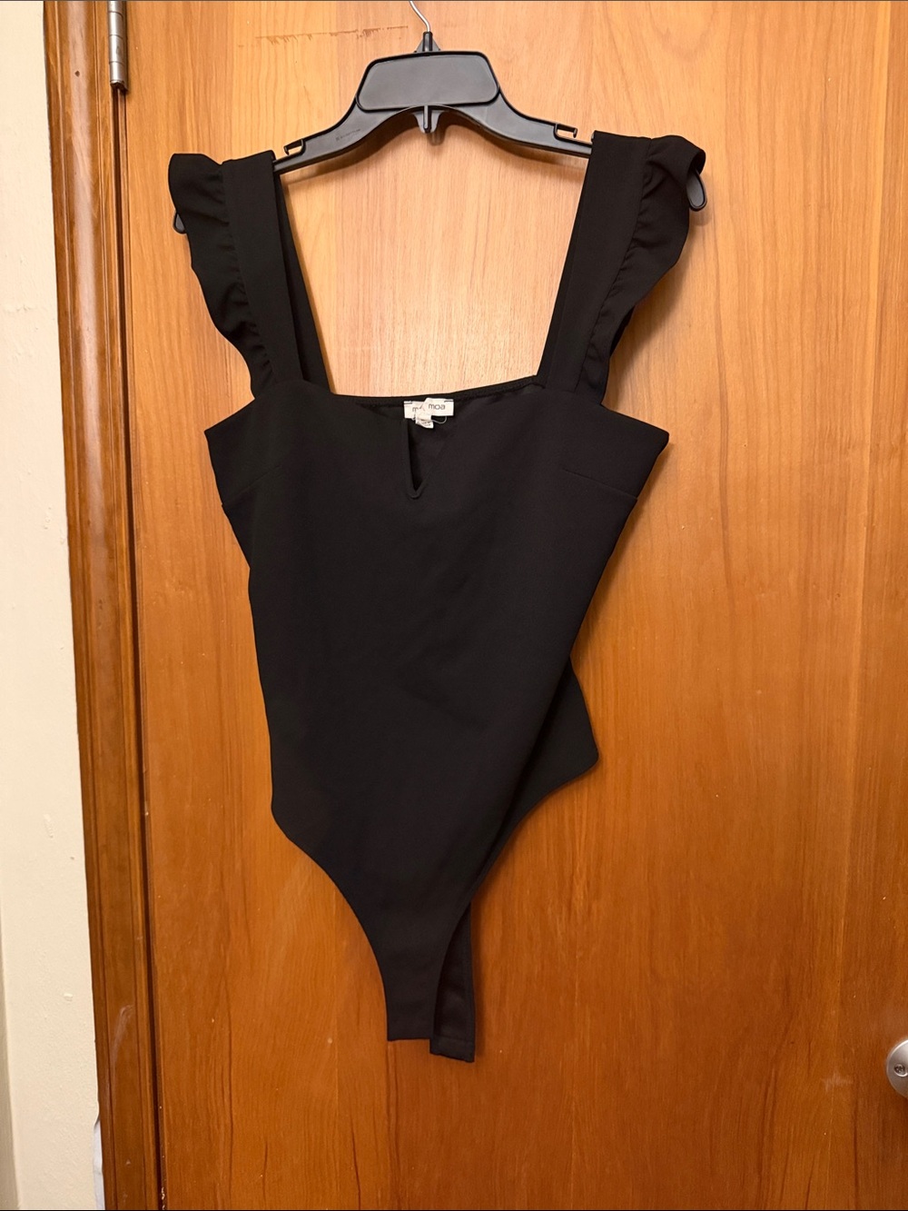 Moa Moa Black Ruffle Strap Bodysuit